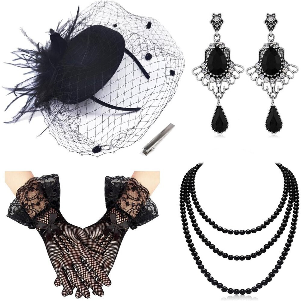 Women Feather Fascinator Set with Veil for Weddings Tea Parties
